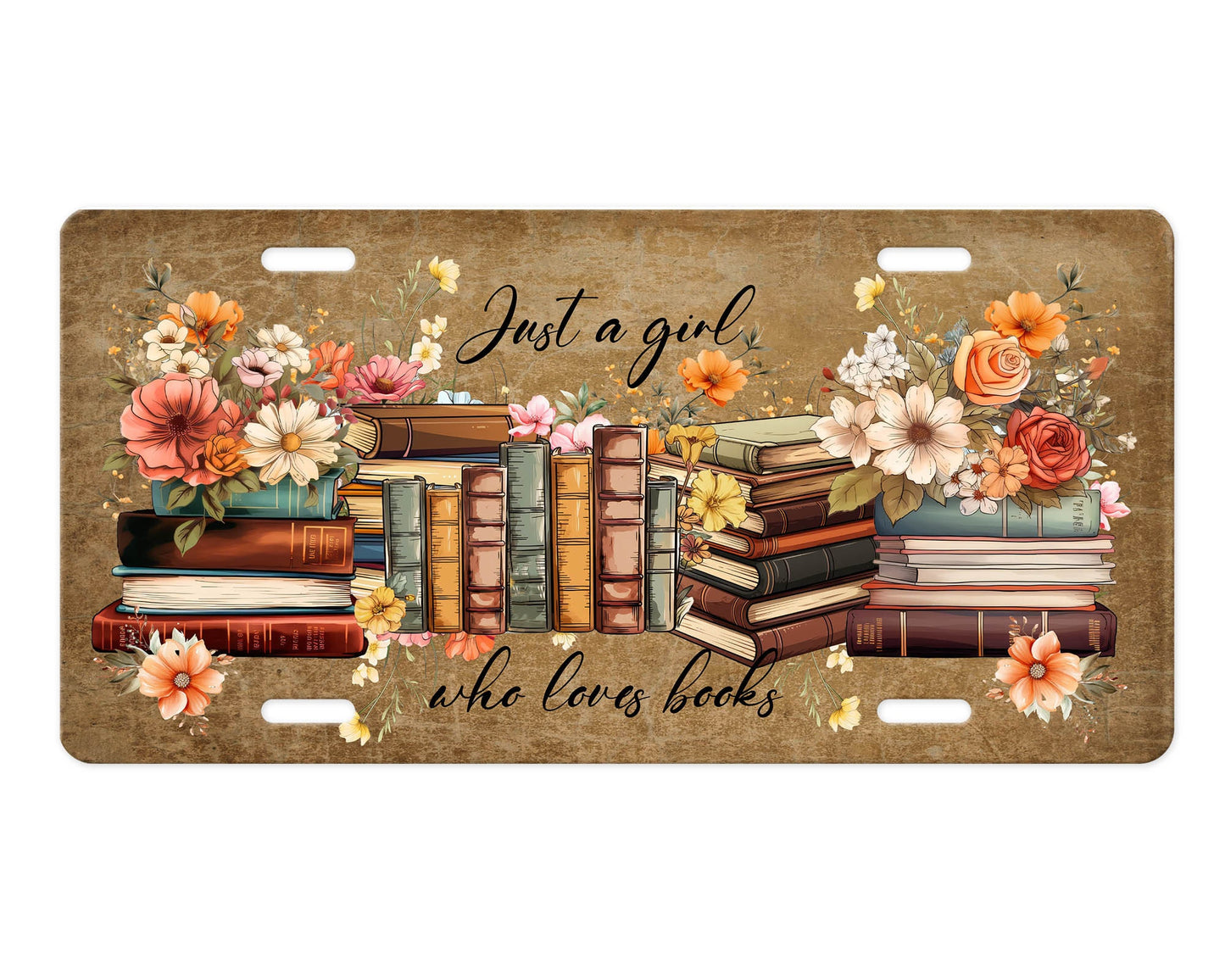 Just a Girl Who Loves Books Vanity Decorative Front License Plate Cute Car License Plate Aluminum Metal Plate