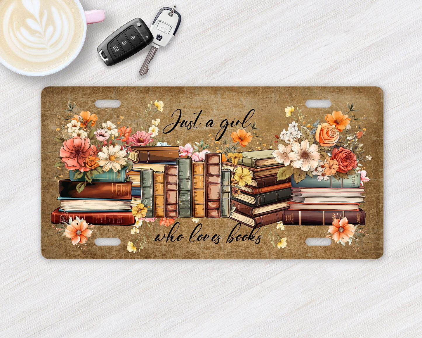 Just a Girl Who Loves Books Vanity Decorative Front License Plate Cute Car License Plate Aluminum Metal Plate