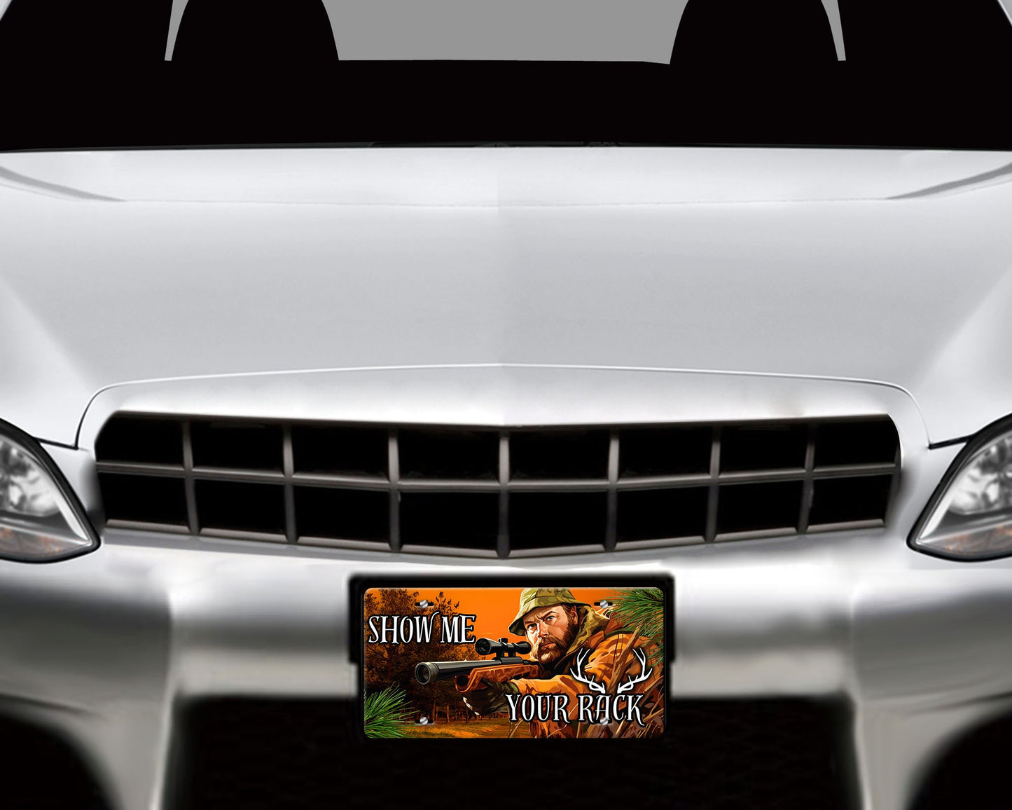 Show Me Your Rack Hunter Vanity Decorative Front License Plate Cute Car License Plate Aluminum Metal Plate