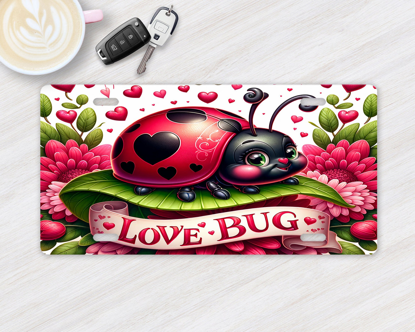 New Release, Love Bug Ladybug Vanity Decorative Front License Plate Cute Car License Plate Aluminum Metal Plate