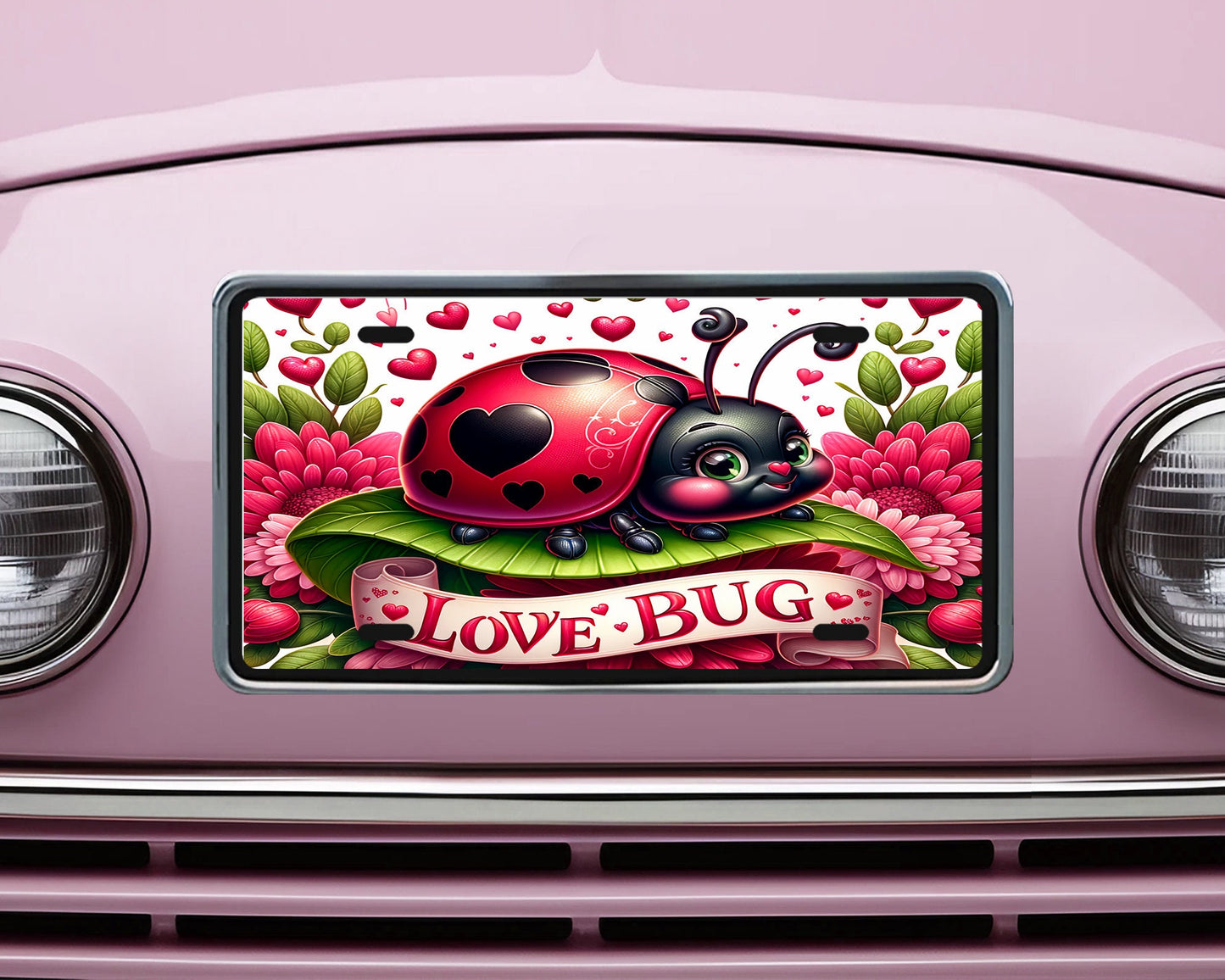 New Release, Love Bug Ladybug Vanity Decorative Front License Plate Cute Car License Plate Aluminum Metal Plate