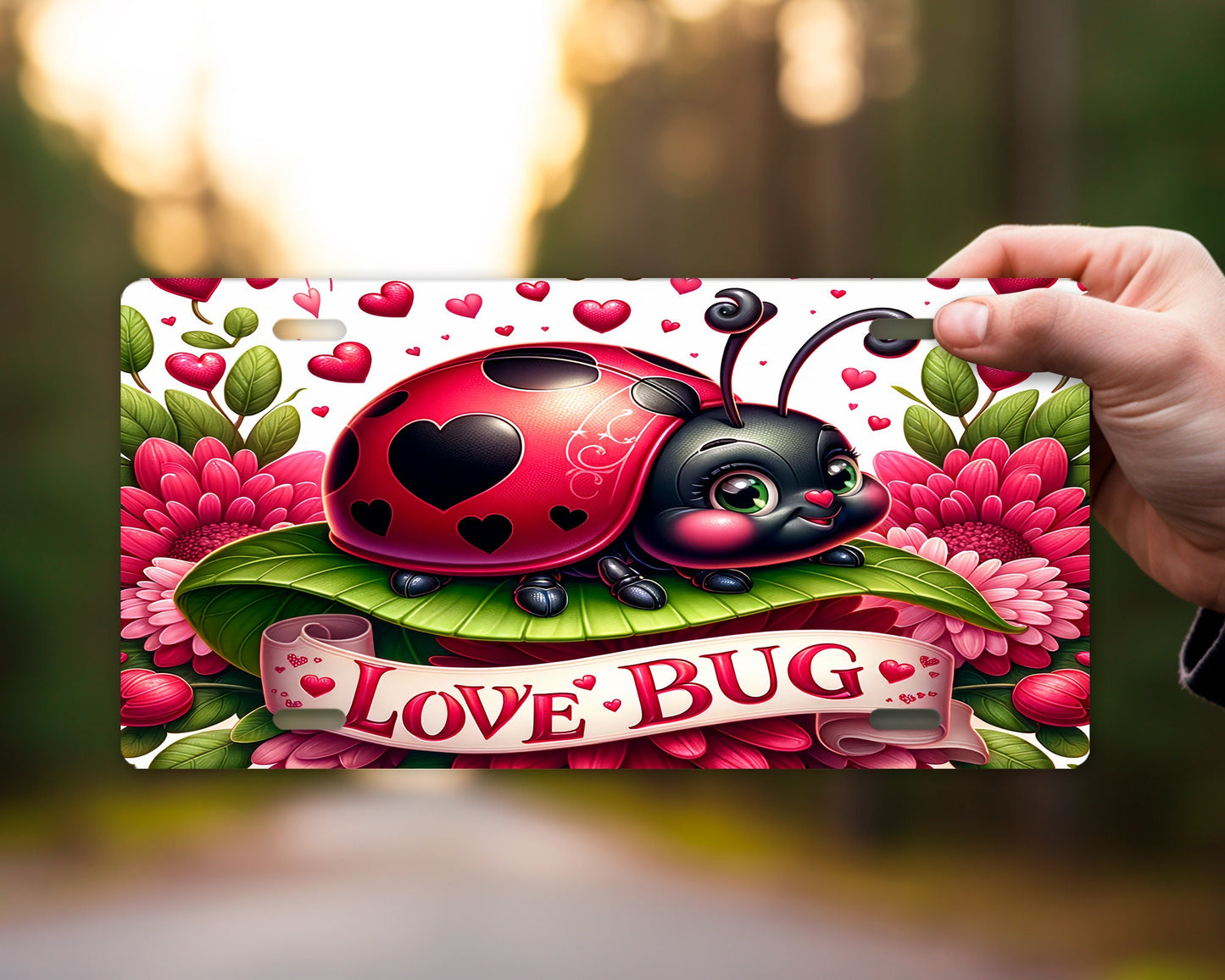 New Release, Love Bug Ladybug Vanity Decorative Front License Plate Cute Car License Plate Aluminum Metal Plate