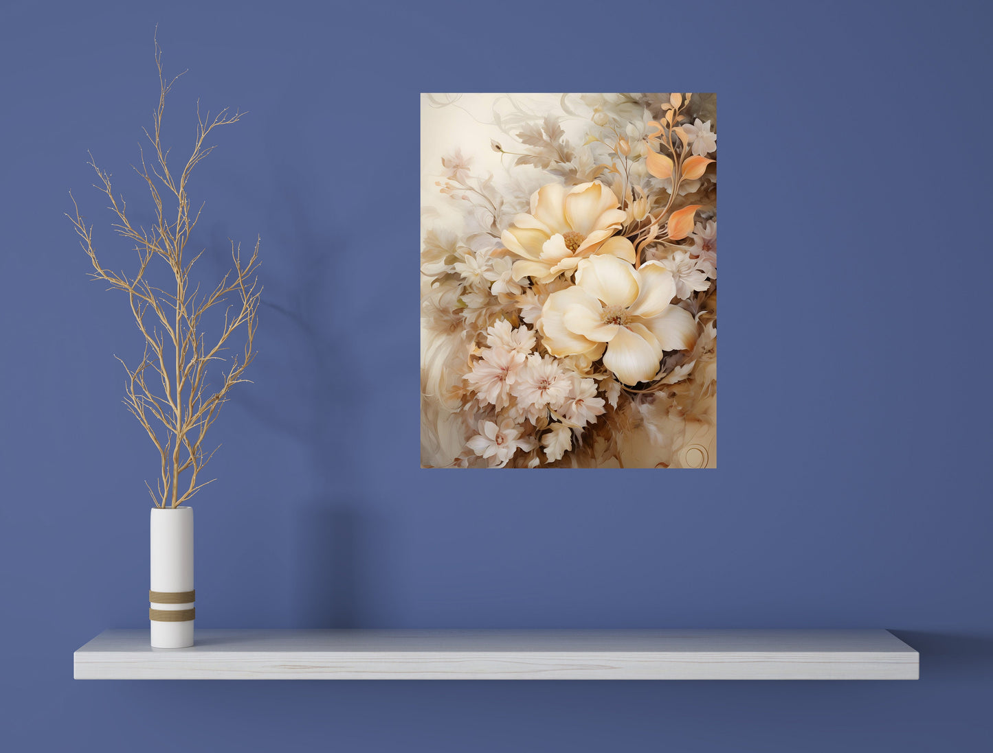 11x14 Cream Flowers Wall Art Canvas Print