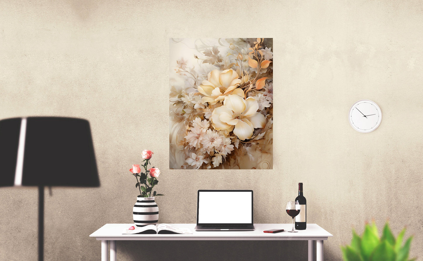 11x14 Cream Flowers Wall Art Canvas Print