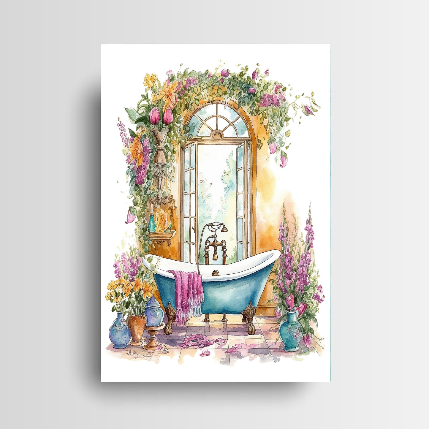 11x14 Cream Floral Bath Wall Art Canvas Print