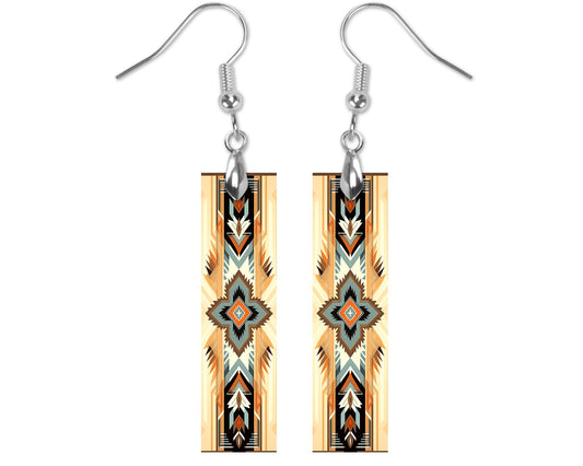 Southwest Earrings, Bar Dangle Printed Earrings Jewelry Handmade