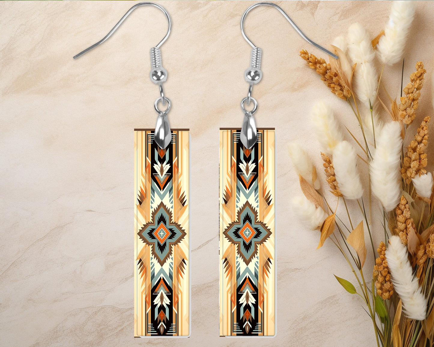 Southwest Earrings, Bar Dangle Printed Earrings Jewelry Handmade