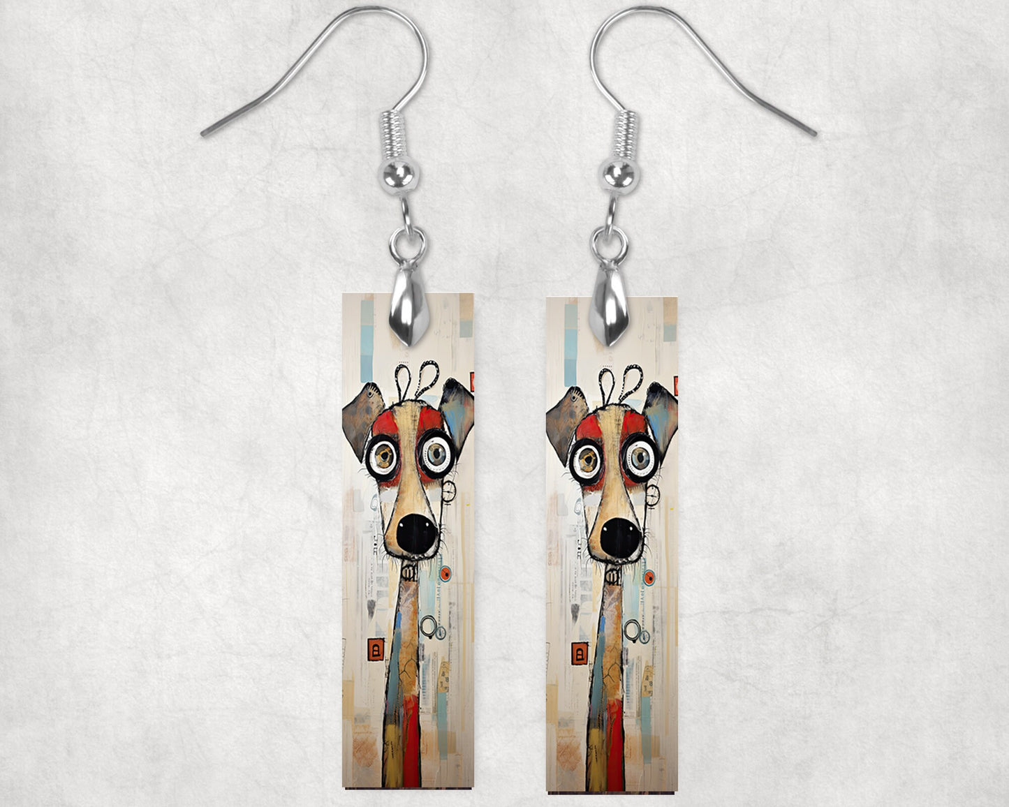 Wally Muttley Dog Earrings, Bar Dangle Printed Earrings Jewelry Handmade