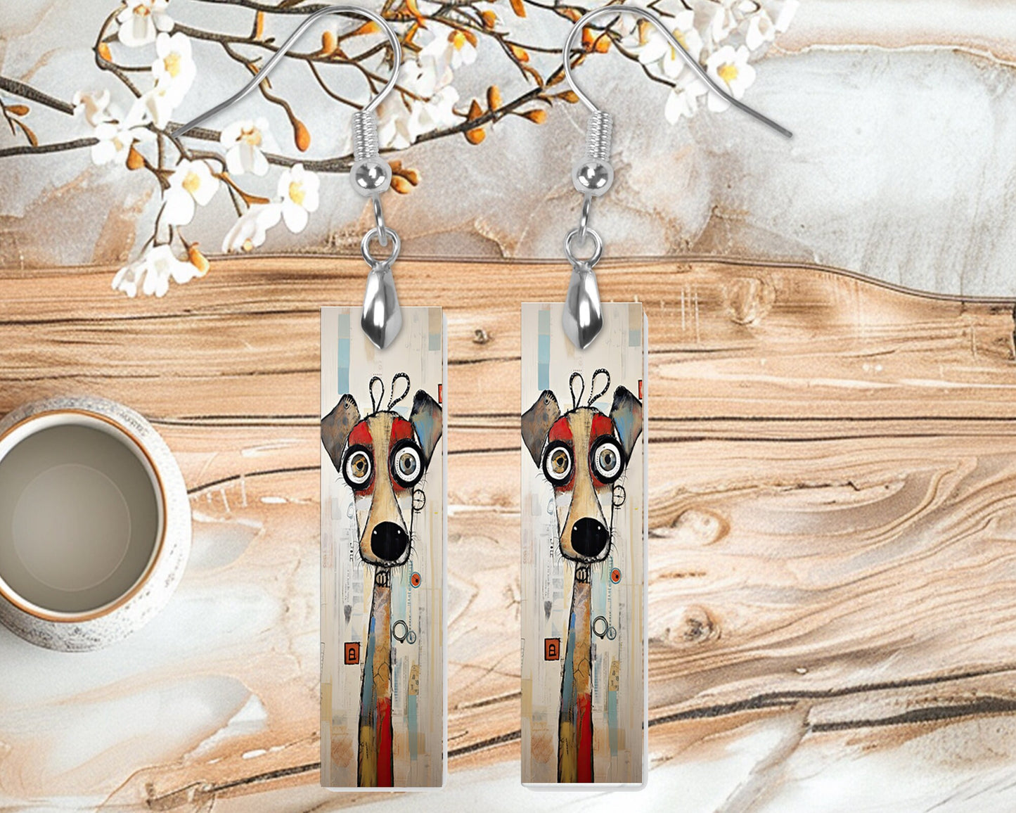 Wally Muttley Dog Earrings, Bar Dangle Printed Earrings Jewelry Handmade