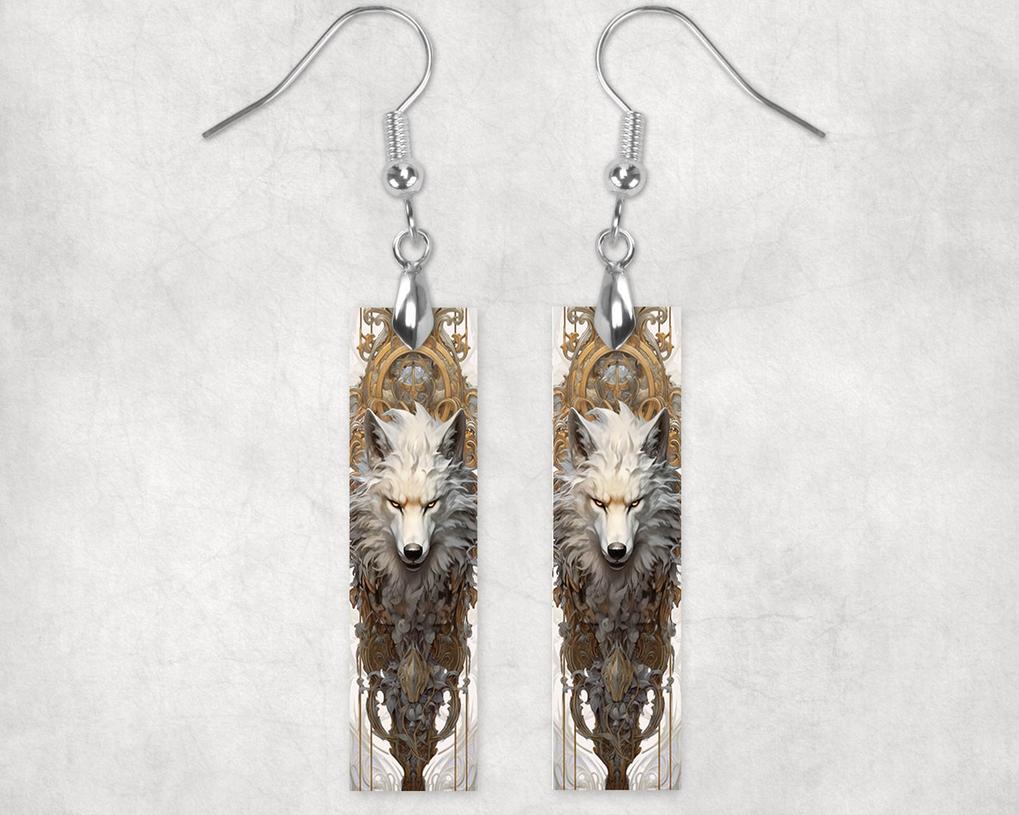 Rococo Wolf Earrings, Printed Wood Dangle Earrings Hypoallergenic Jewelry Handmade