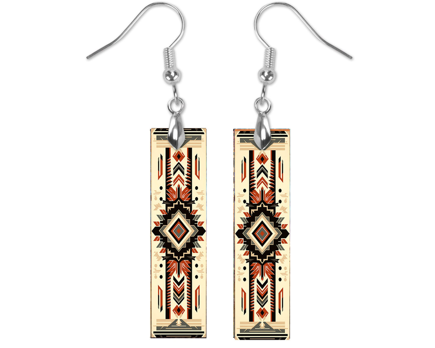 Tribal Southwest Earrings, Printed Wood Dangle Earrings Hypoallergenic Jewelry Handmade