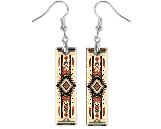 Tribal Southwest Earrings, Printed Wood Dangle Earrings Hypoallergenic Jewelry Handmade