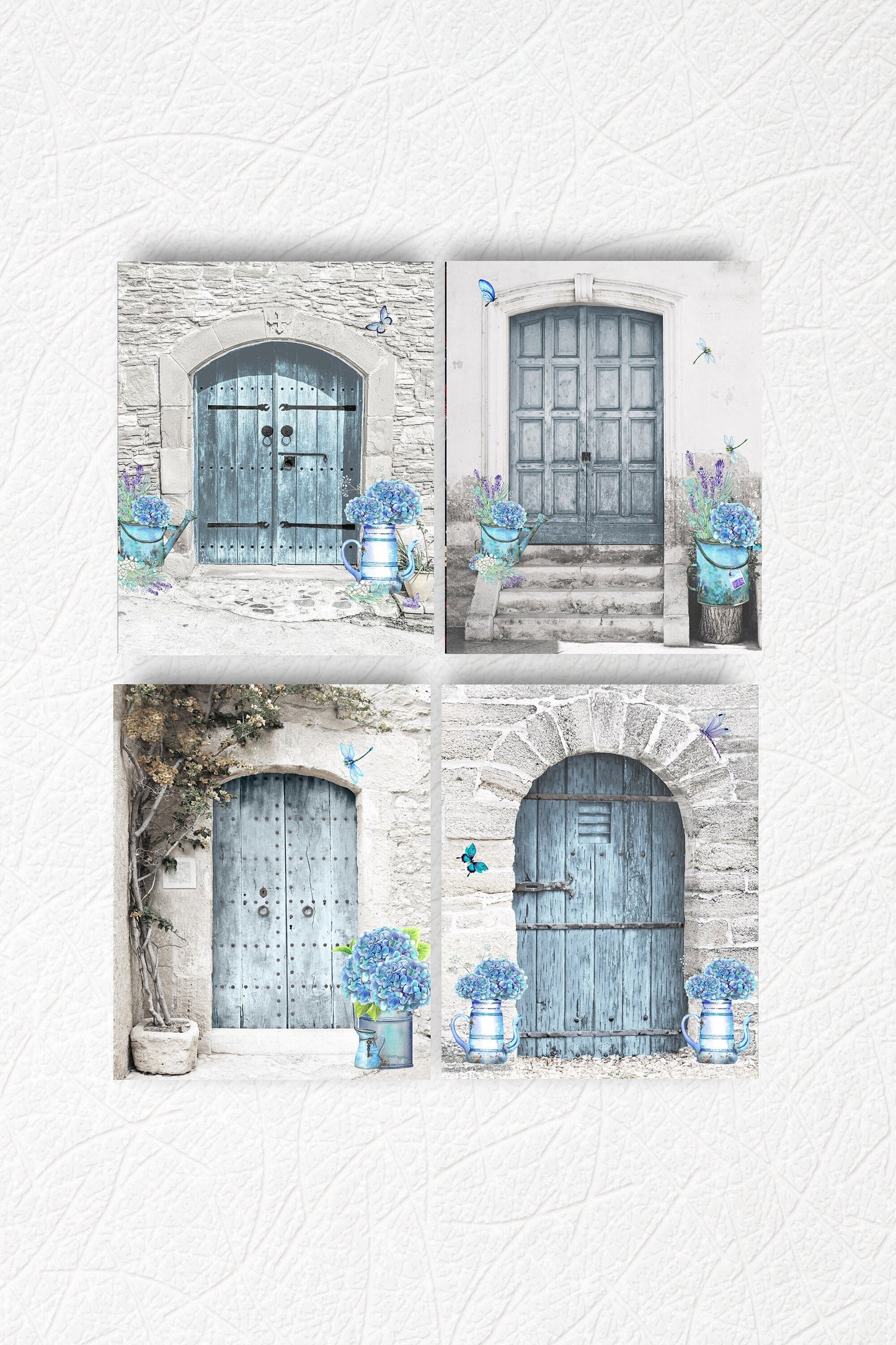 Set of 4  8x10 Blue Door Wall Art Canvas Print, Contemporary Wall Art