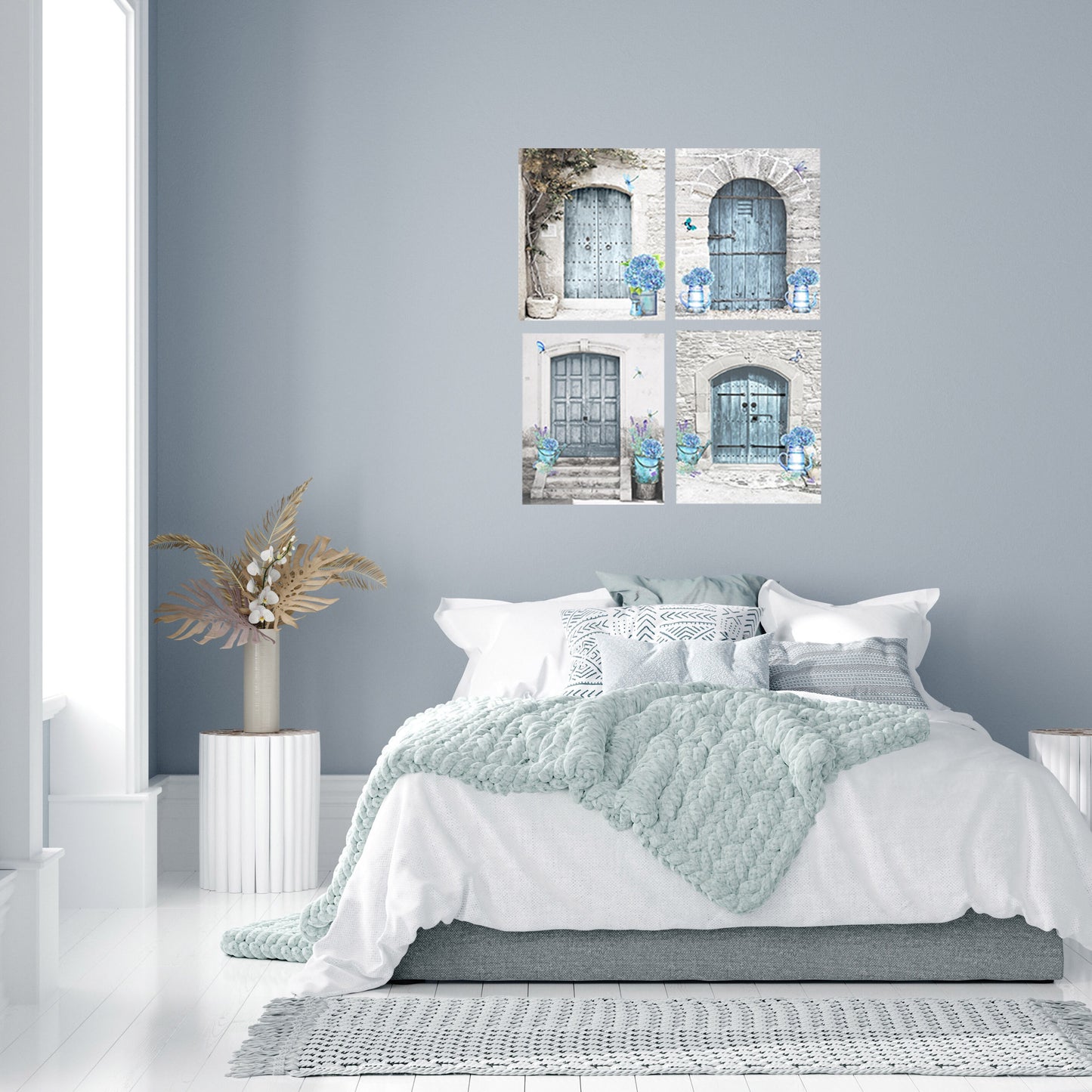 Set of 4  8x10 Blue Door Wall Art Canvas Print, Contemporary Wall Art