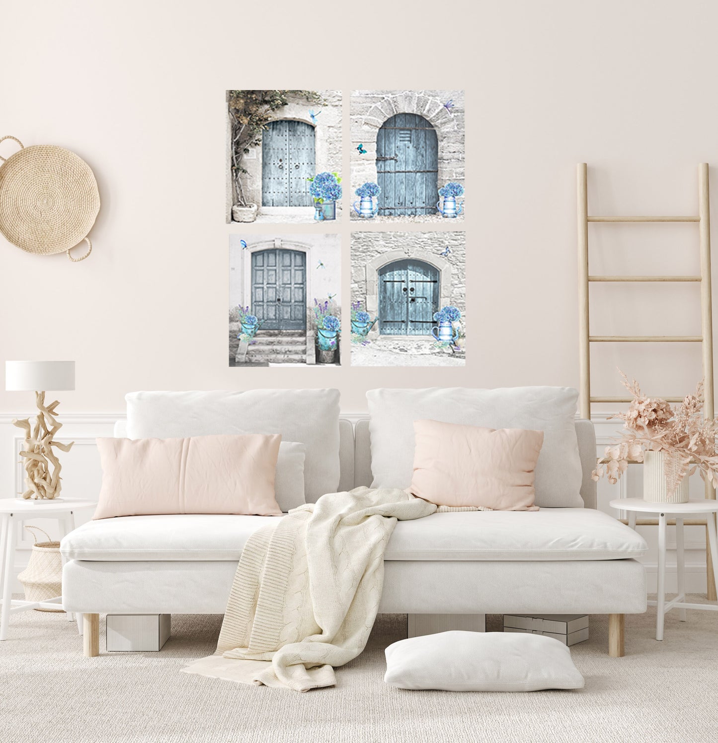 Set of 4  8x10 Blue Door Wall Art Canvas Print, Contemporary Wall Art