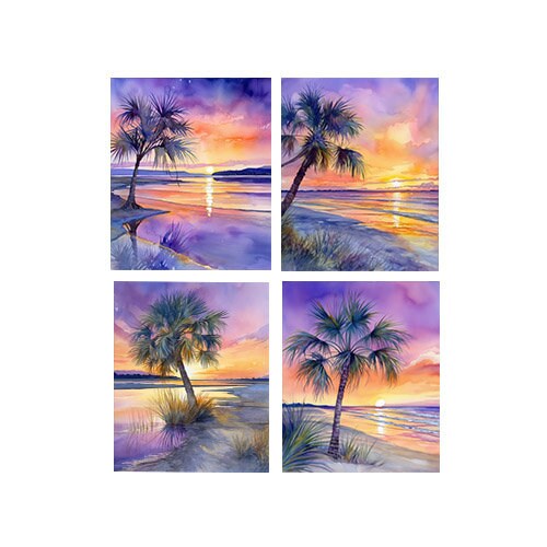 Set of 4  8x10 Pastel Sunset Beach Wall Art Canvas Print, Contemporary Wall Art