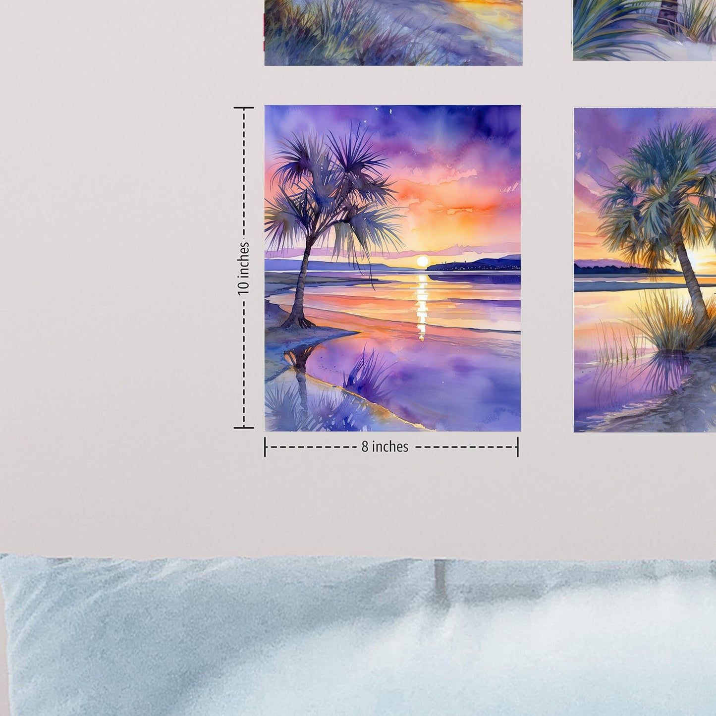 Set of 4  8x10 Pastel Sunset Beach Wall Art Canvas Print, Contemporary Wall Art