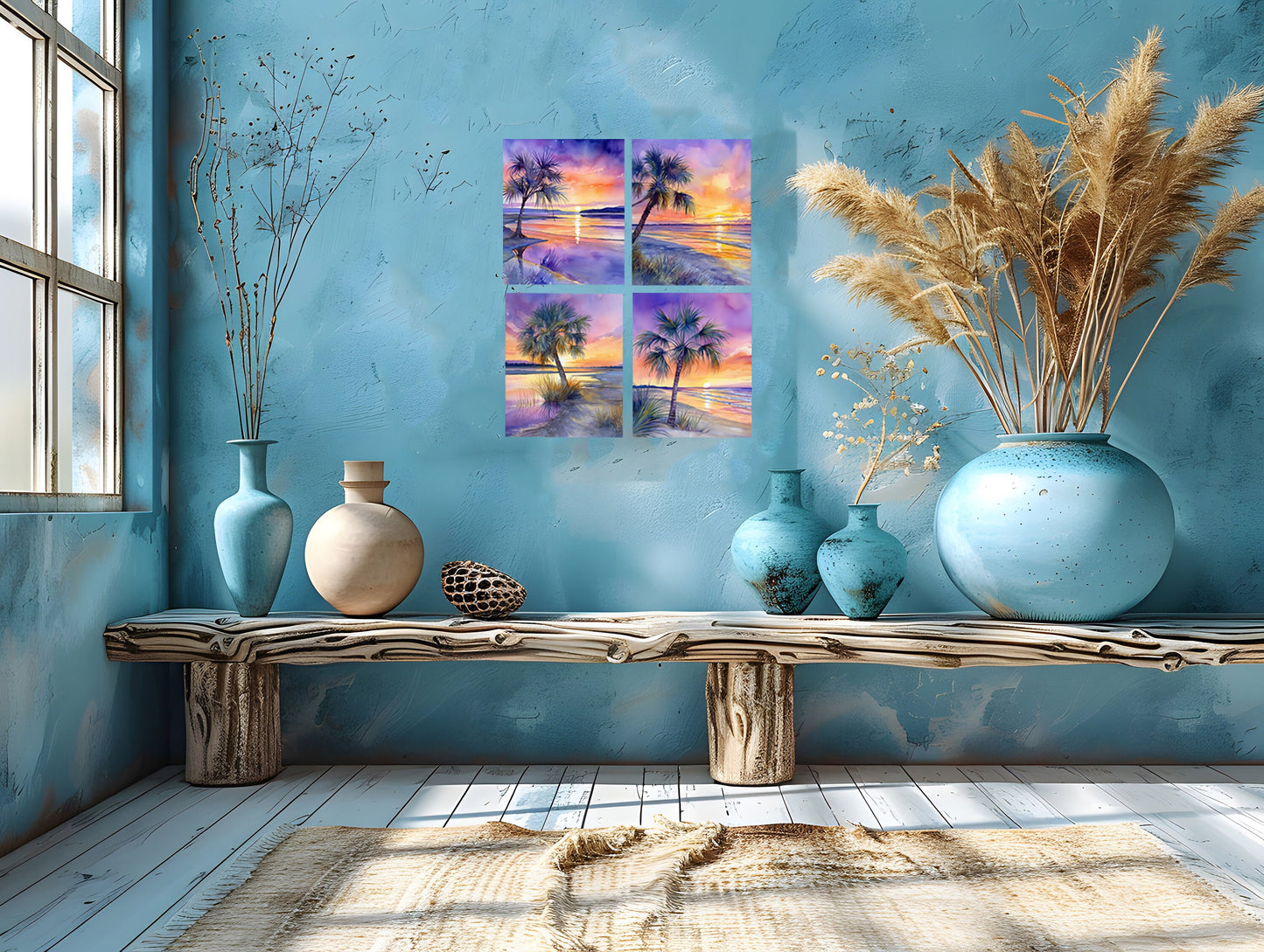 Set of 4  8x10 Pastel Sunset Beach Wall Art Canvas Print, Contemporary Wall Art