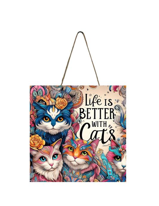 Life is Better with Cats Printed Handmade Wood  Mini Sign