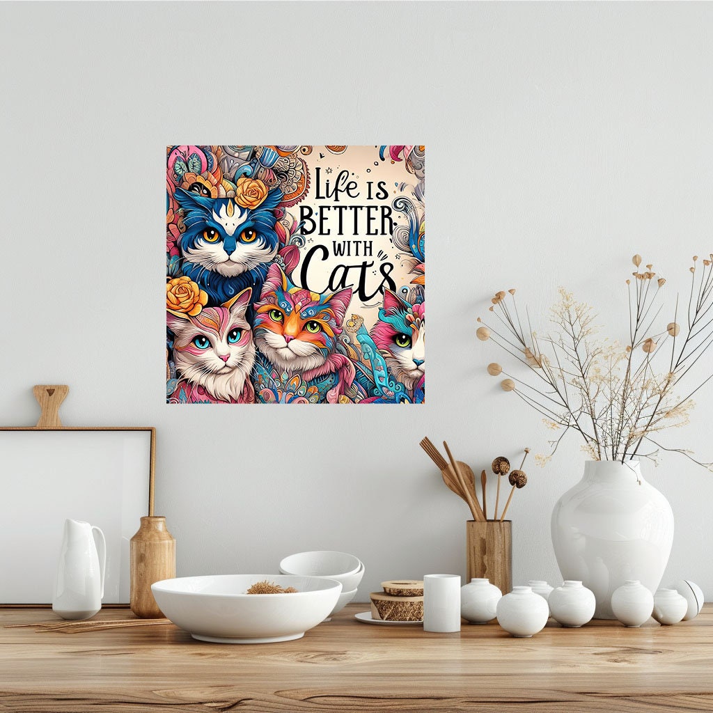 Life is Better with Cats Printed Handmade Wood  Mini Sign