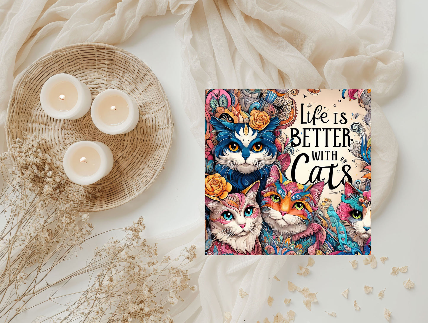 Life is Better with Cats Printed Handmade Wood  Mini Sign