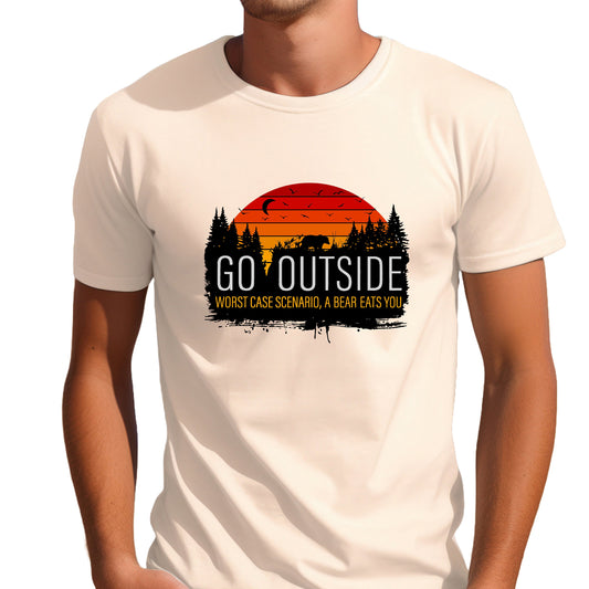 Go Outside, Worst Case Scenario, A Bear Eats You T Shirt, Tshirt, Graphic T's  100% Cotton Tee