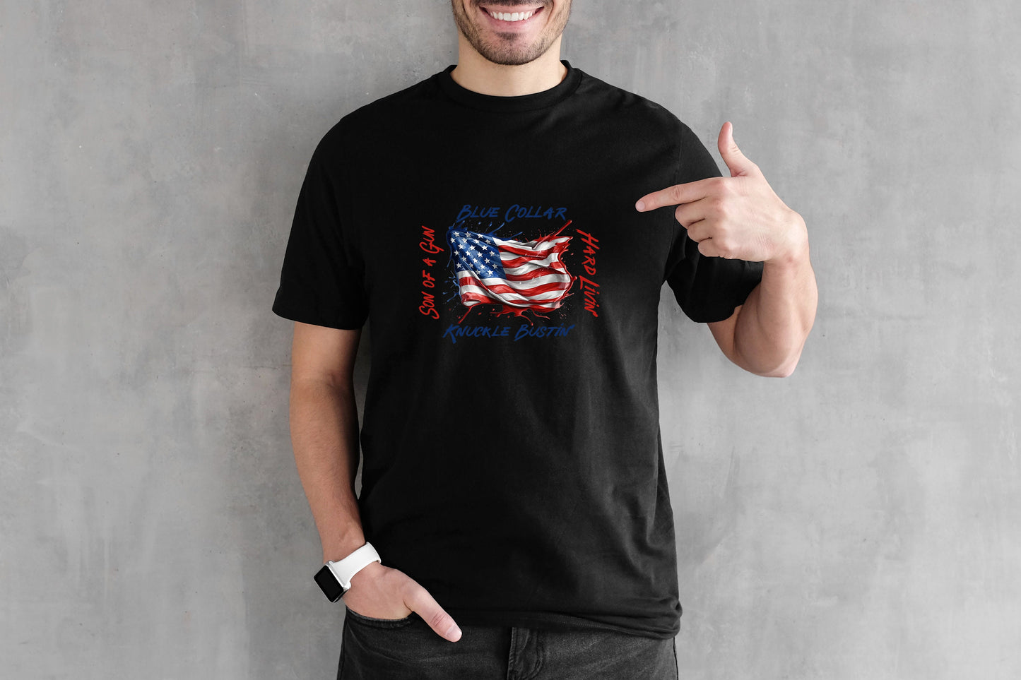 New Release, Blue Collar American Flag T Shirt, Tshirt, Graphic T's  100% Cotton Black White or Gray, Tee,