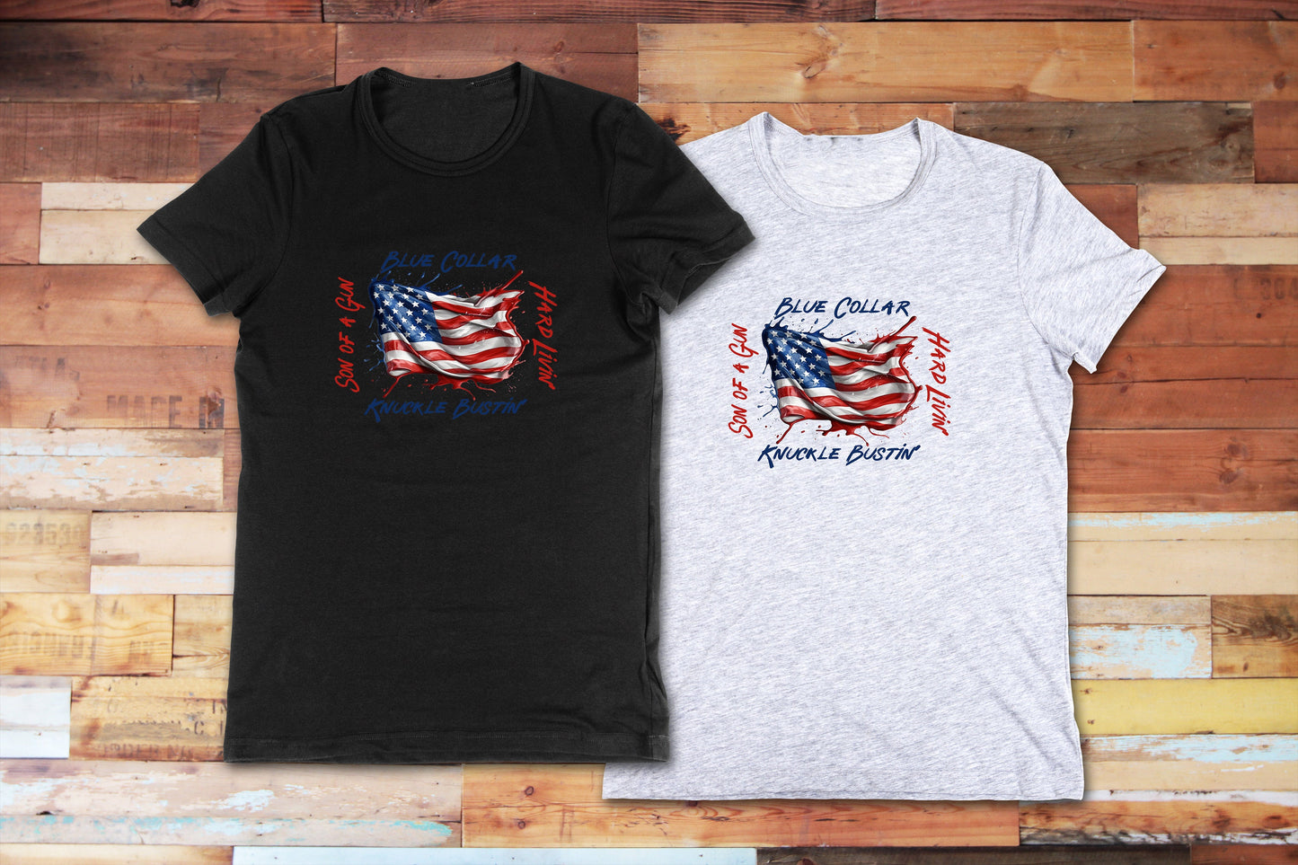 New Release, Blue Collar American Flag T Shirt, Tshirt, Graphic T's  100% Cotton Black White or Gray, Tee,