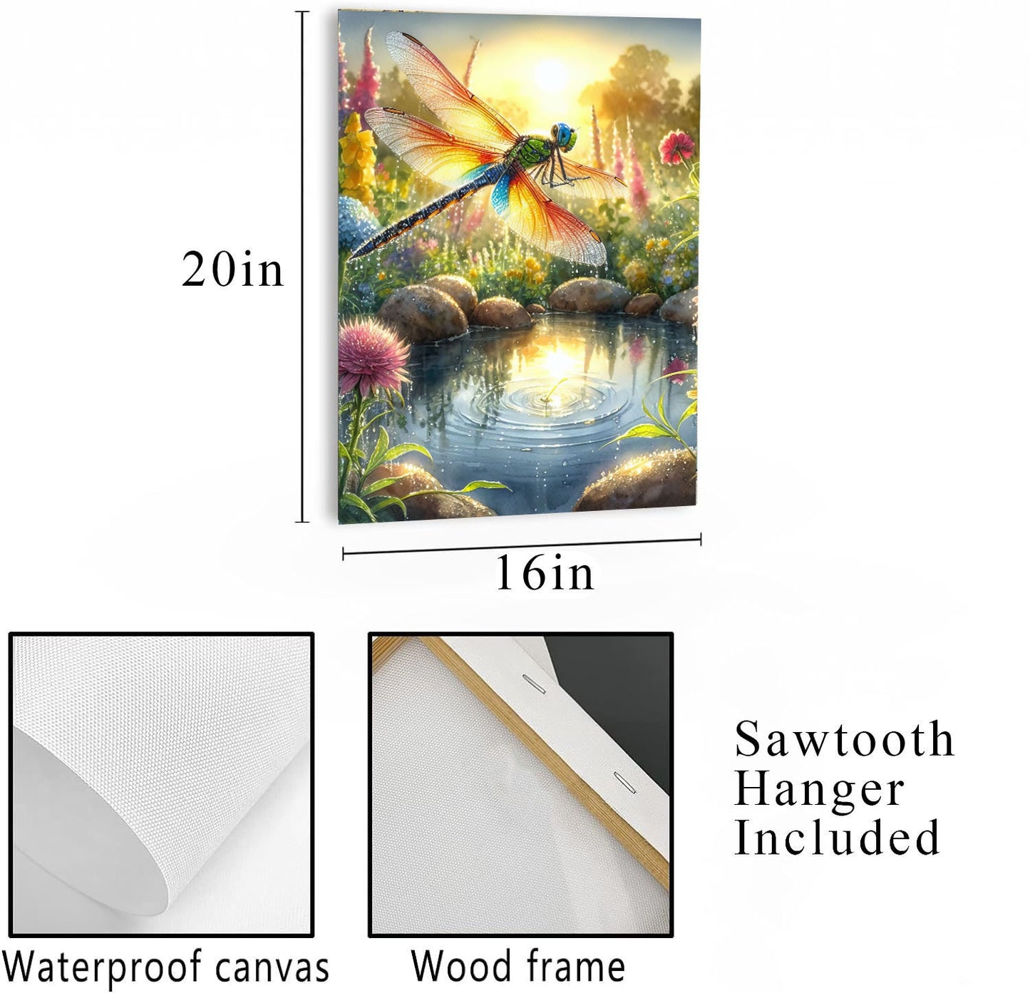 16x20 Dragonfly Sunrise Wall Art Canvas Print