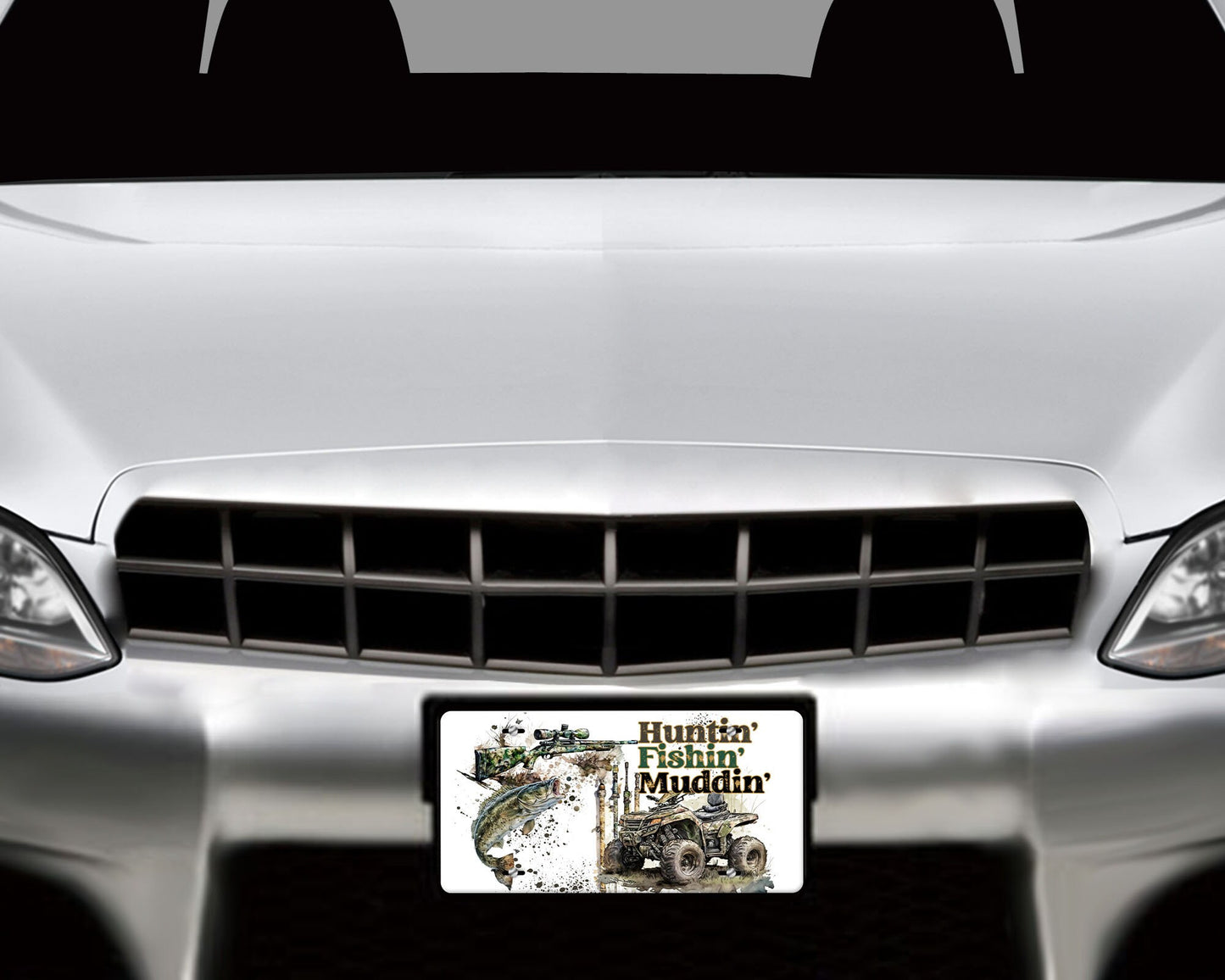 Vanity Front License Plate, Huntin' Fishin' Muddin'  Aluminum License Plate Car Accessory Decorative Front Plate