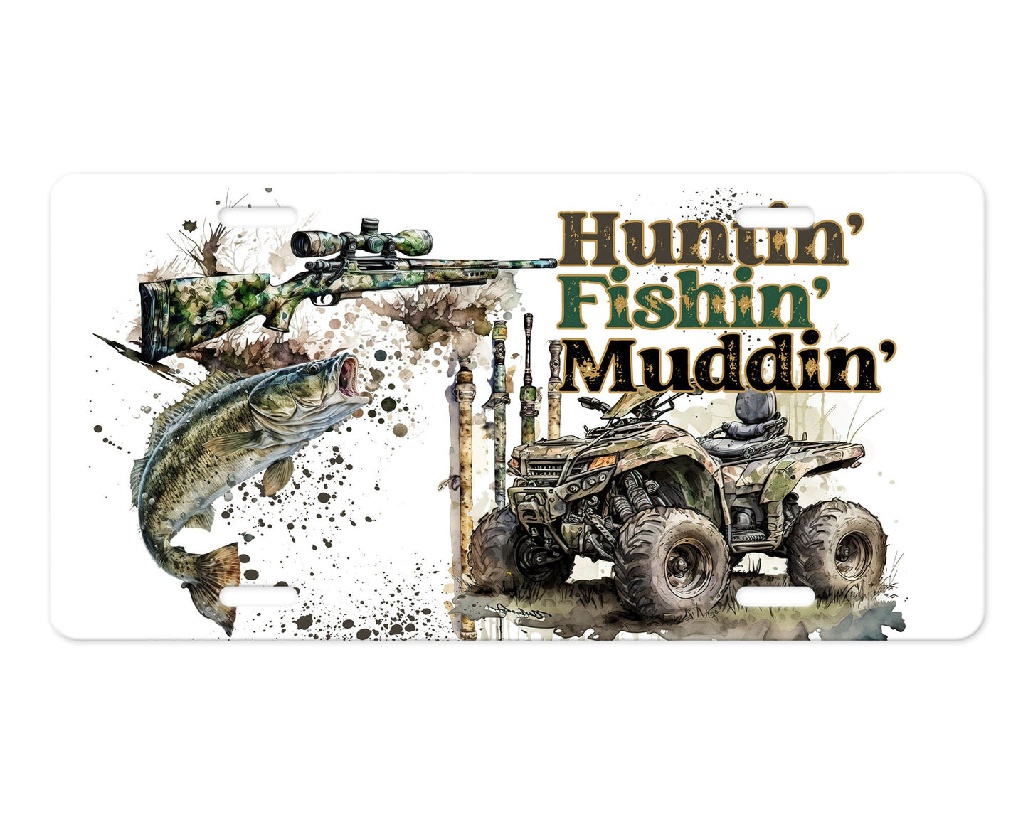 Vanity Front License Plate, Huntin' Fishin' Muddin'  Aluminum License Plate Car Accessory Decorative Front Plate