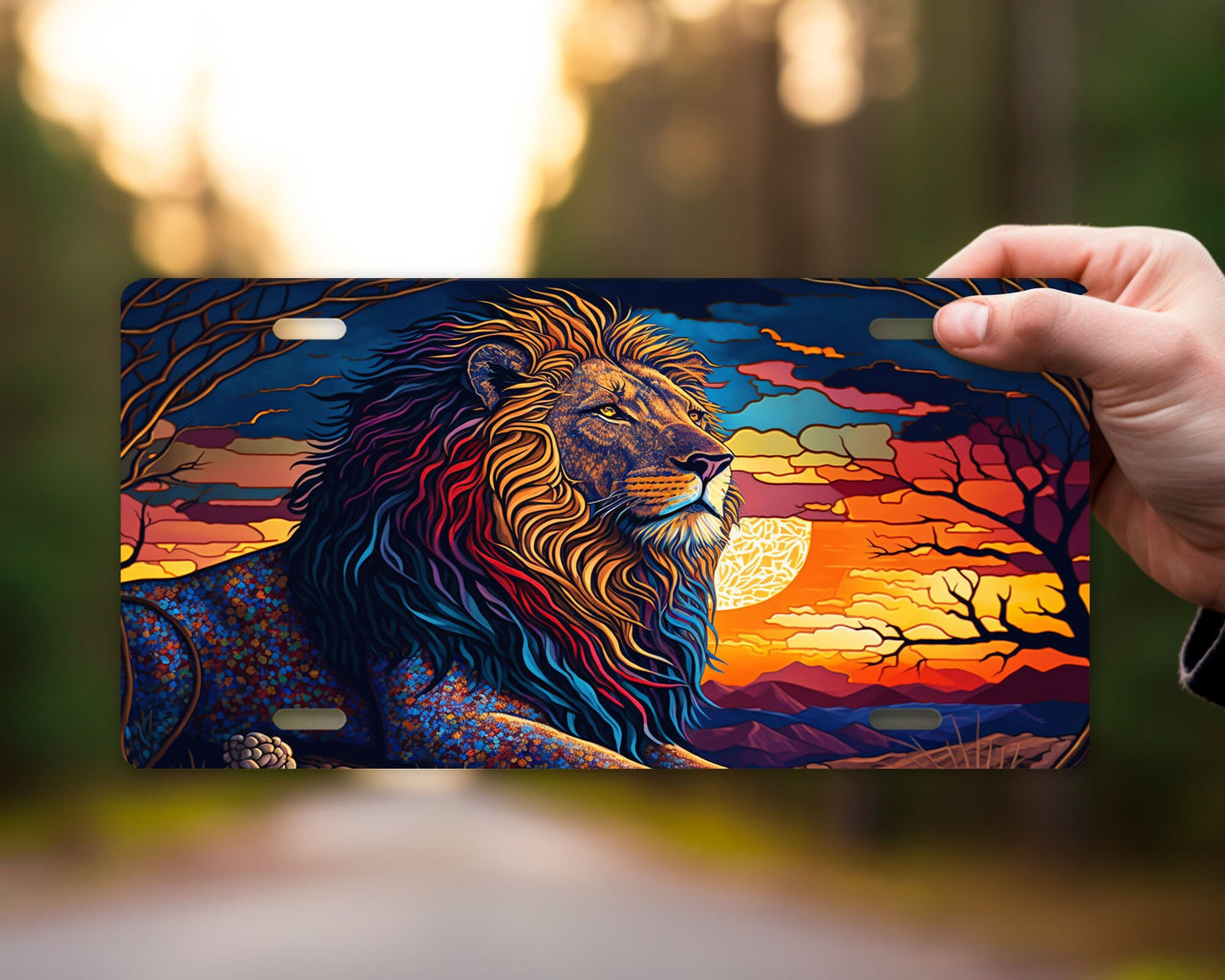 Vanity Front License Plate Lion at Sunset  Aluminum License Plate Car Accessory Decorative Front Plate