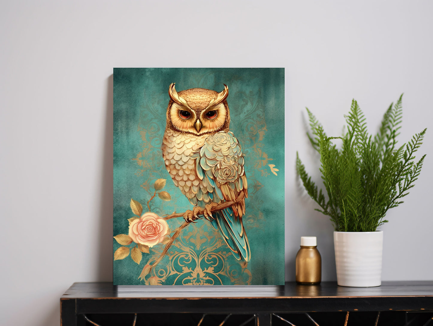 11x14 Gilded Owl Wall Art Canvas Print