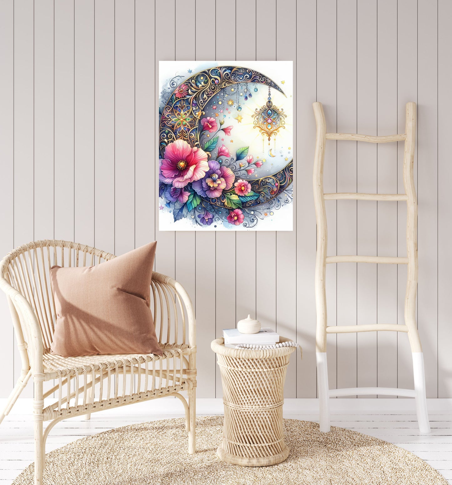 11x14 Jeweled Moon Wall Art Canvas Print