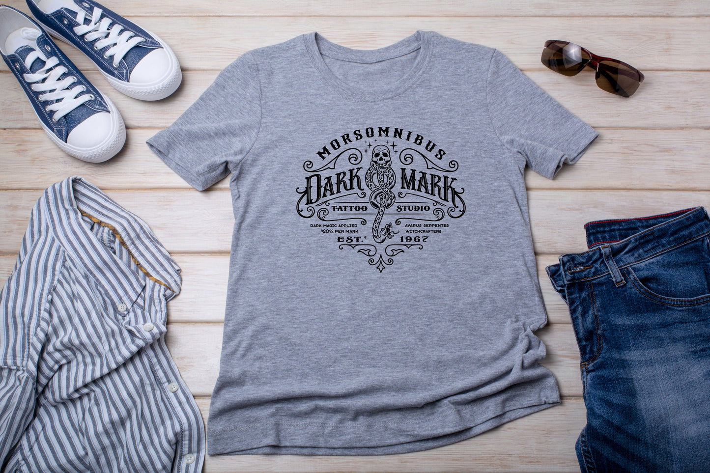 Dark Mark Tattoos T Shirt,  Tshirt, Graphic T's  100% Cotton, White or Gray, Tee