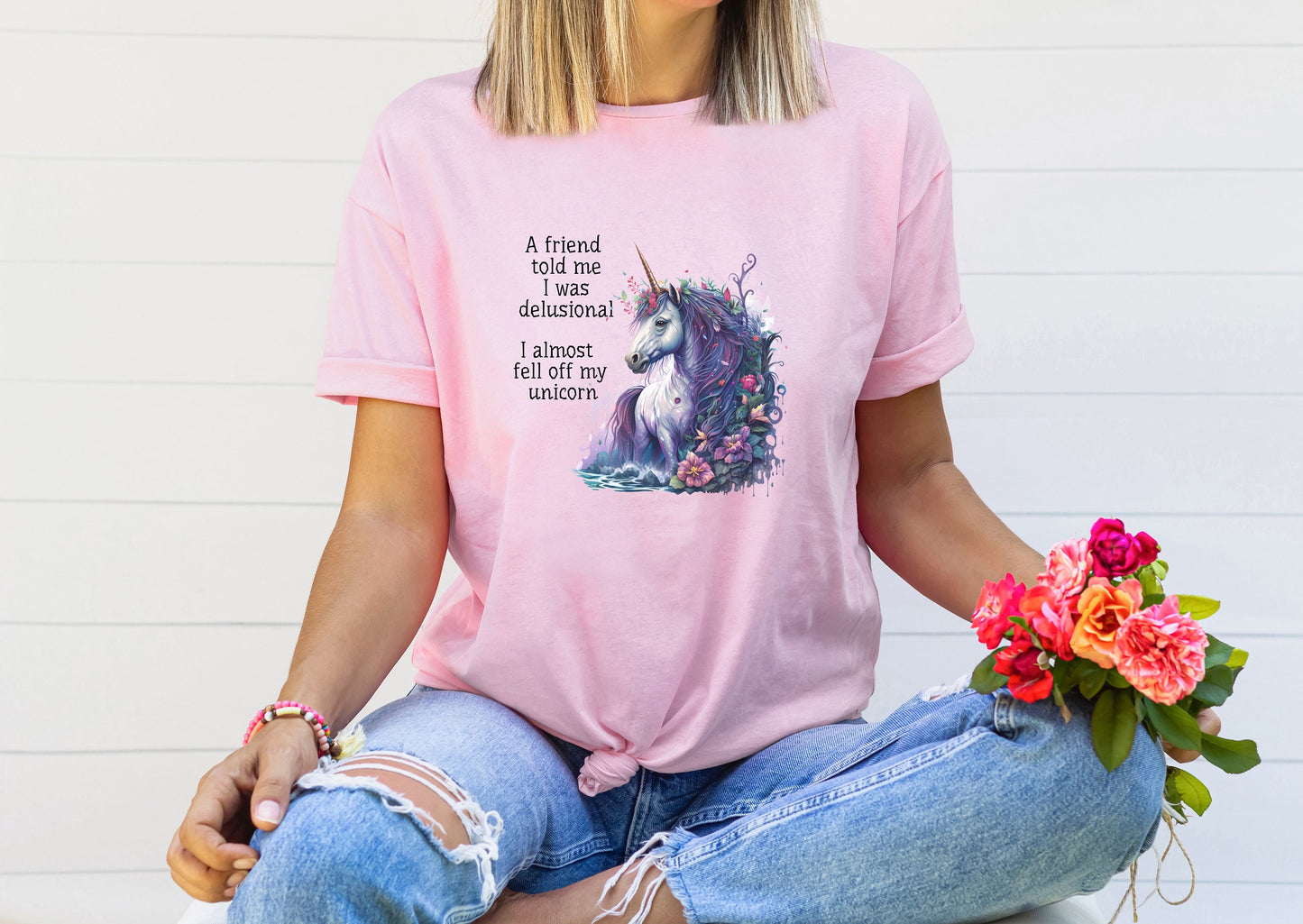 A Friend Told Me I Was Delusional, I Almost Fell Off My Unicorn T Shirt,  Tshirt, Graphic T's  100% Cotton, Tee