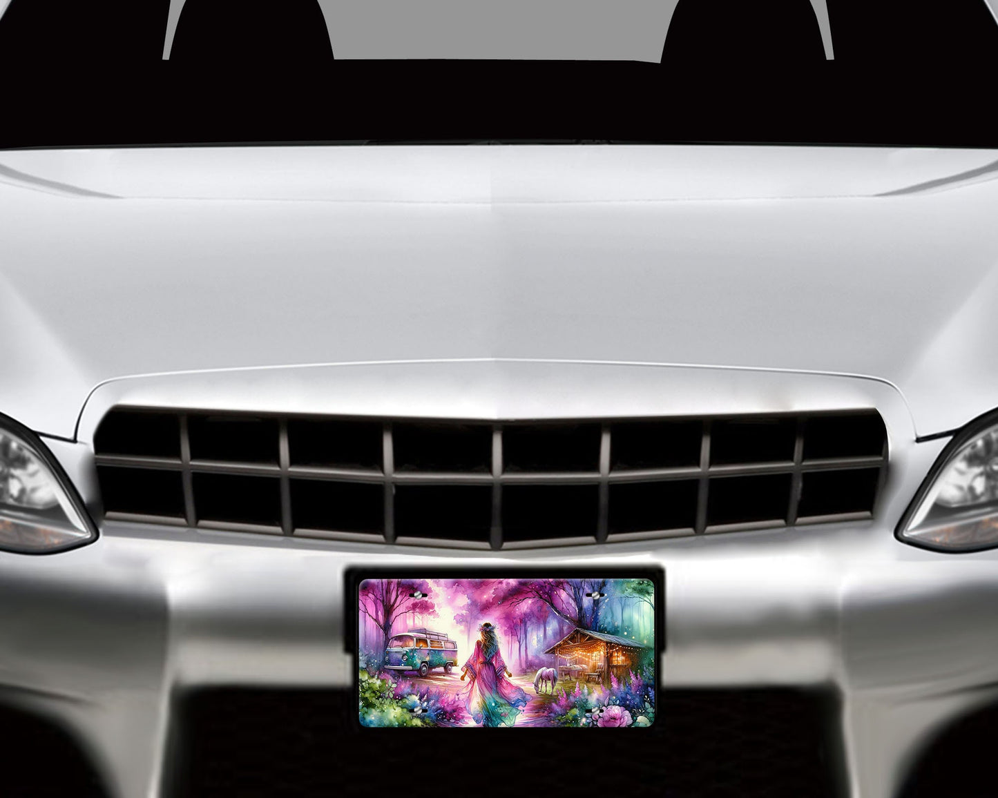 Hippie Girl Vanity Decorative Front License Plate Cute Car License Plate Aluminum Metal Plate