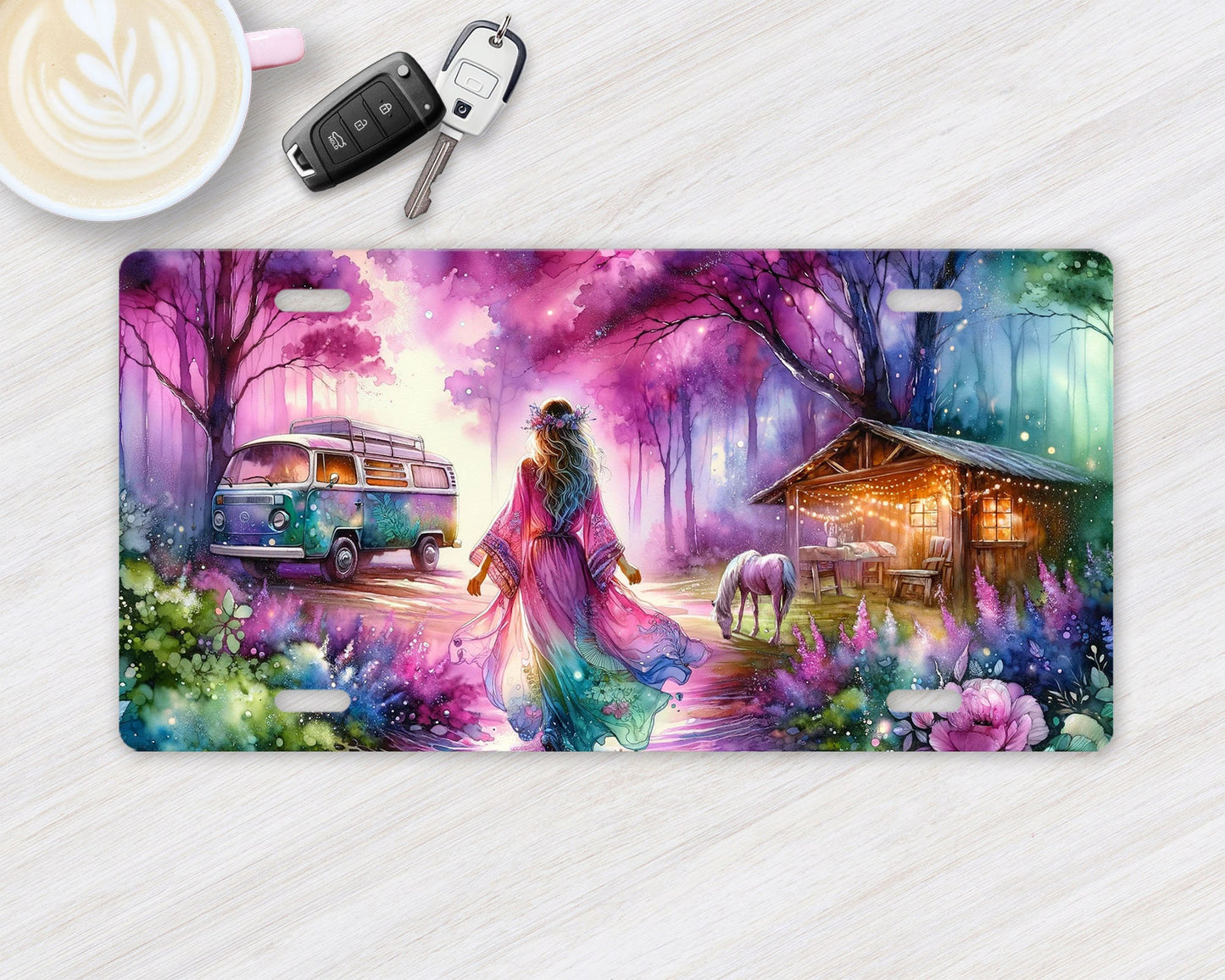 Hippie Girl Vanity Decorative Front License Plate Cute Car License Plate Aluminum Metal Plate