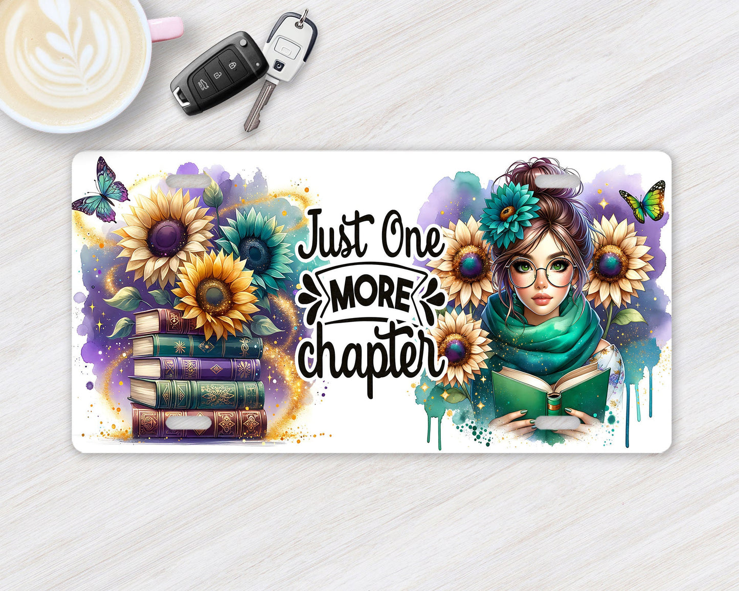 Just One More Chapter Girl Vanity Decorative Front License Plate Cute Car License Plate Aluminum Metal Plate