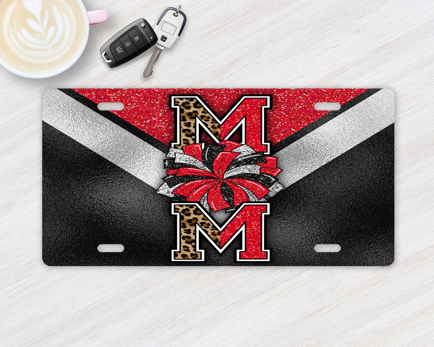 Red Black Cheer Mom Vanity Decorative Front License Plate Cute Car License Plate Aluminum Metal Plate