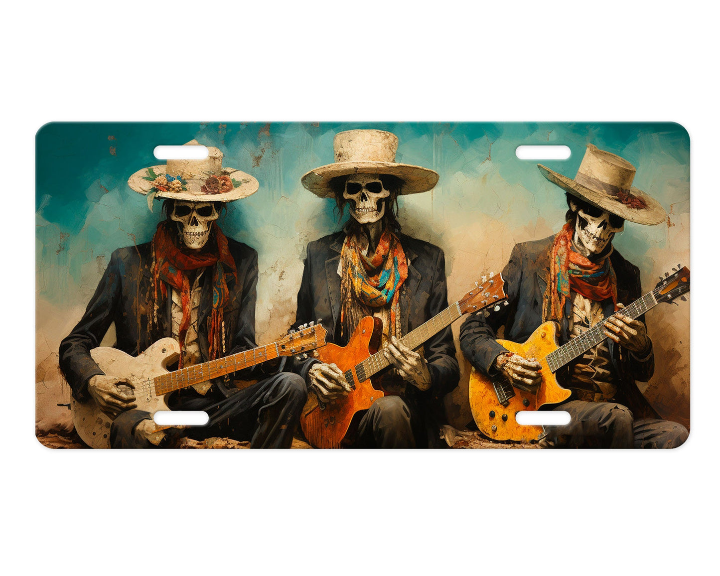 Skeleton Guitar Players Vanity Decorative Front License Plate Cute Car License Plate Aluminum Metal Plate