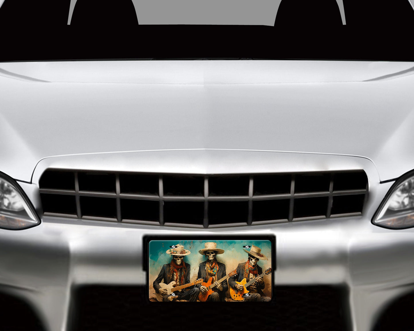 Skeleton Guitar Players Vanity Decorative Front License Plate Cute Car License Plate Aluminum Metal Plate