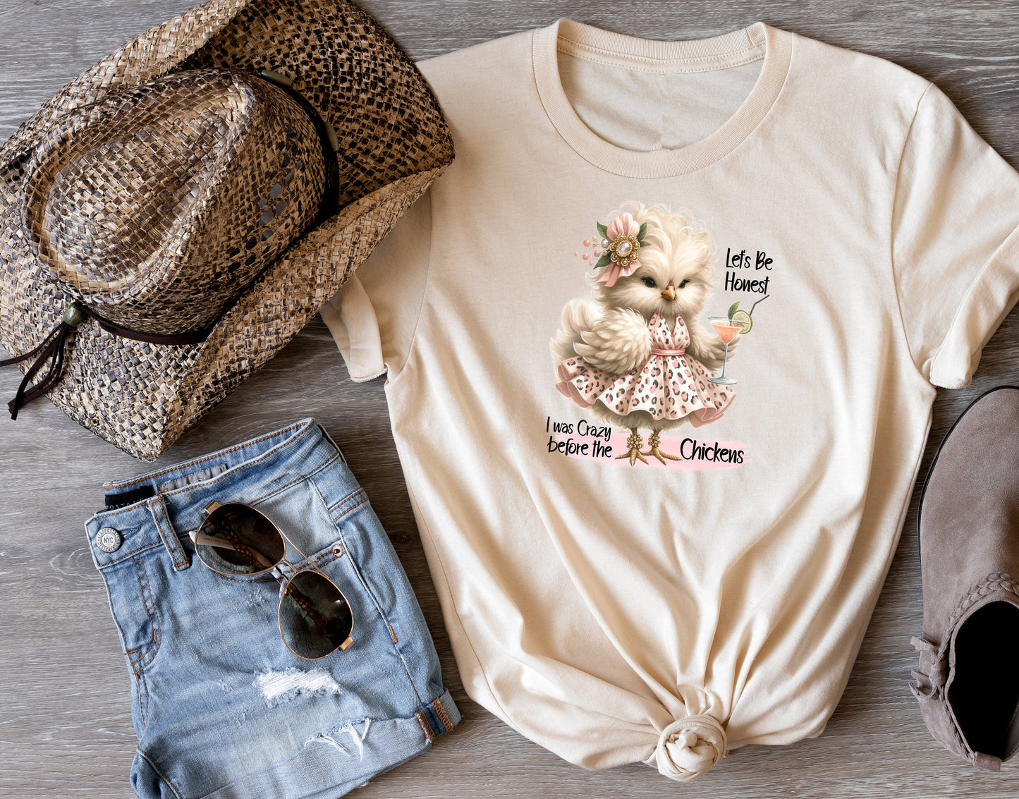 Let's Be Honest, I Was Crazy Before the Chickens T Shirt, Tshirt, Graphic T's  100% Cotton Tee