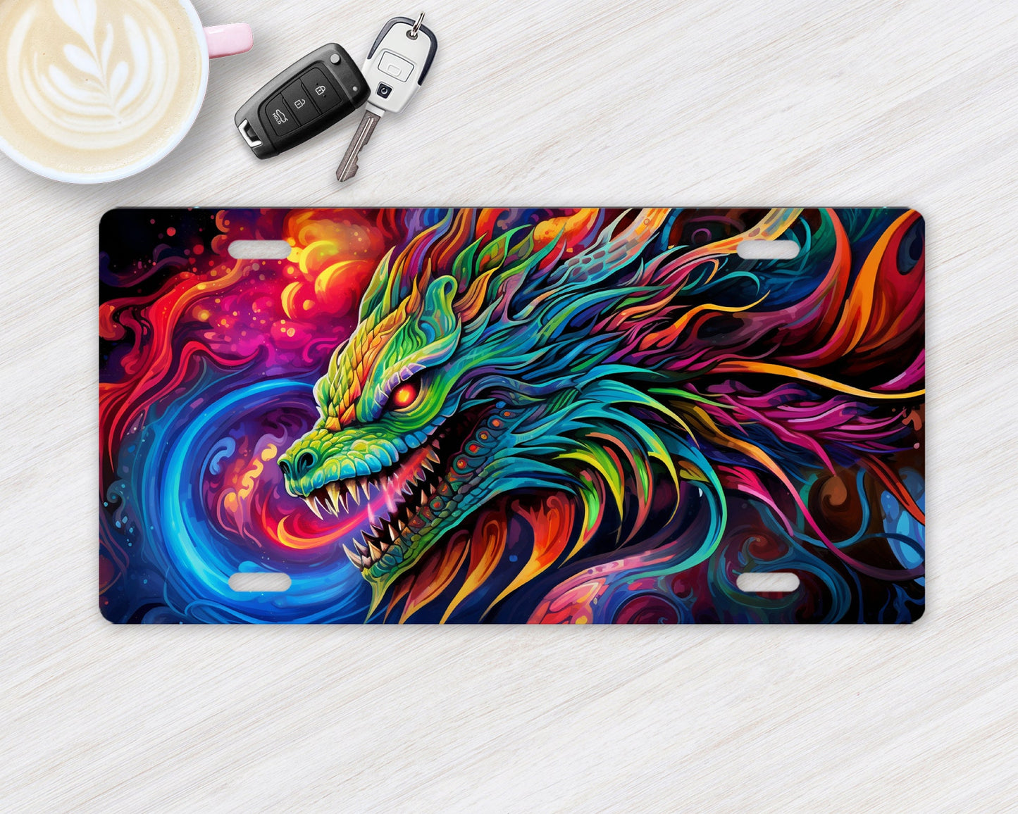 Neon Dragon Vanity Decorative Front License Plate Cute Car License Plate Aluminum Metal Plate