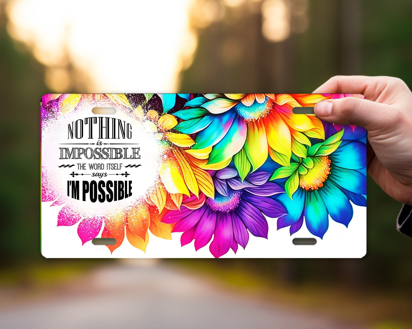 Nothing is Impossible Vanity Decorative Front License Plate Cute Car License Plate Aluminum Metal Plate