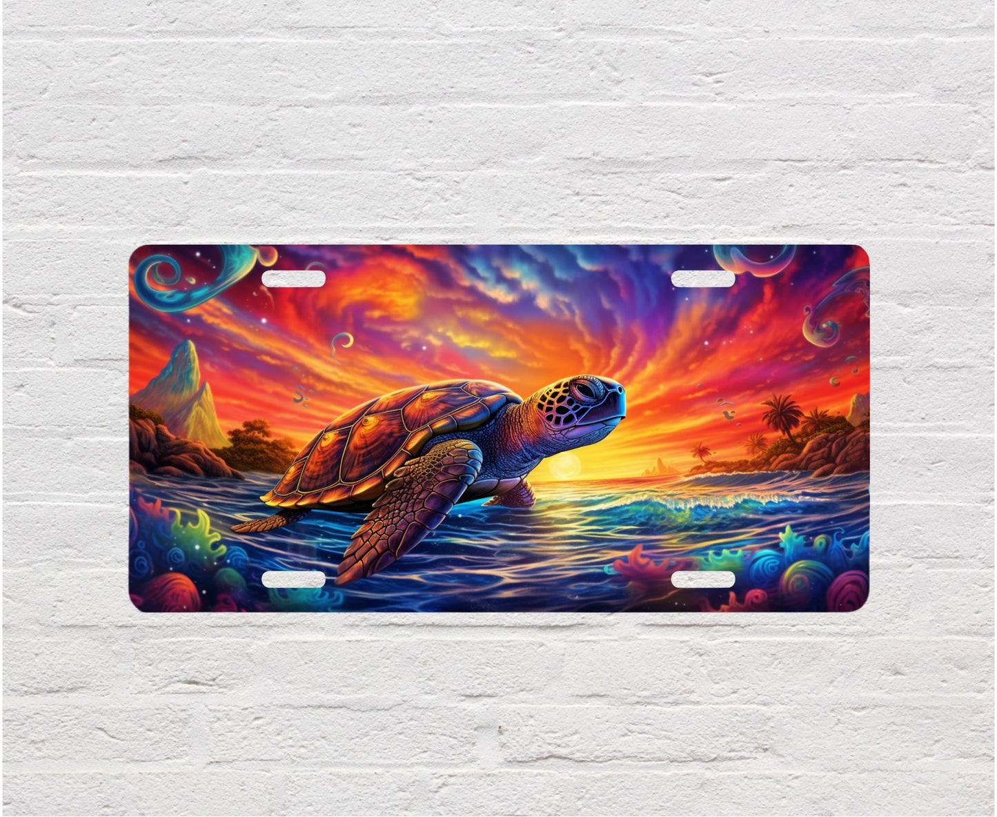 Vanity Front License Plate Neon Sea Turtle  Aluminum License Plate Car Accessory Decorative Front Plate