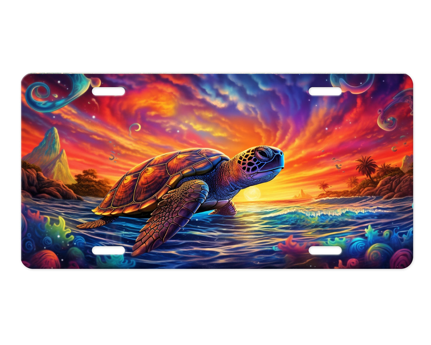 Vanity Front License Plate Neon Sea Turtle  Aluminum License Plate Car Accessory Decorative Front Plate