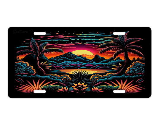 Vanity Front License Plate Neon Tropical Island  Aluminum License Plate Car Accessory Decorative Front Plate