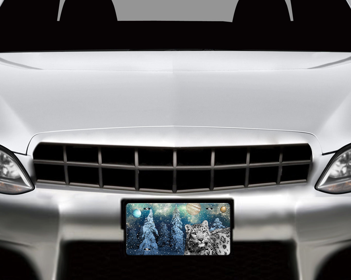 Vanity Front License Plate, Snow Leopard Galaxy Aluminum License Plate Car Accessory Decorative Front Plate