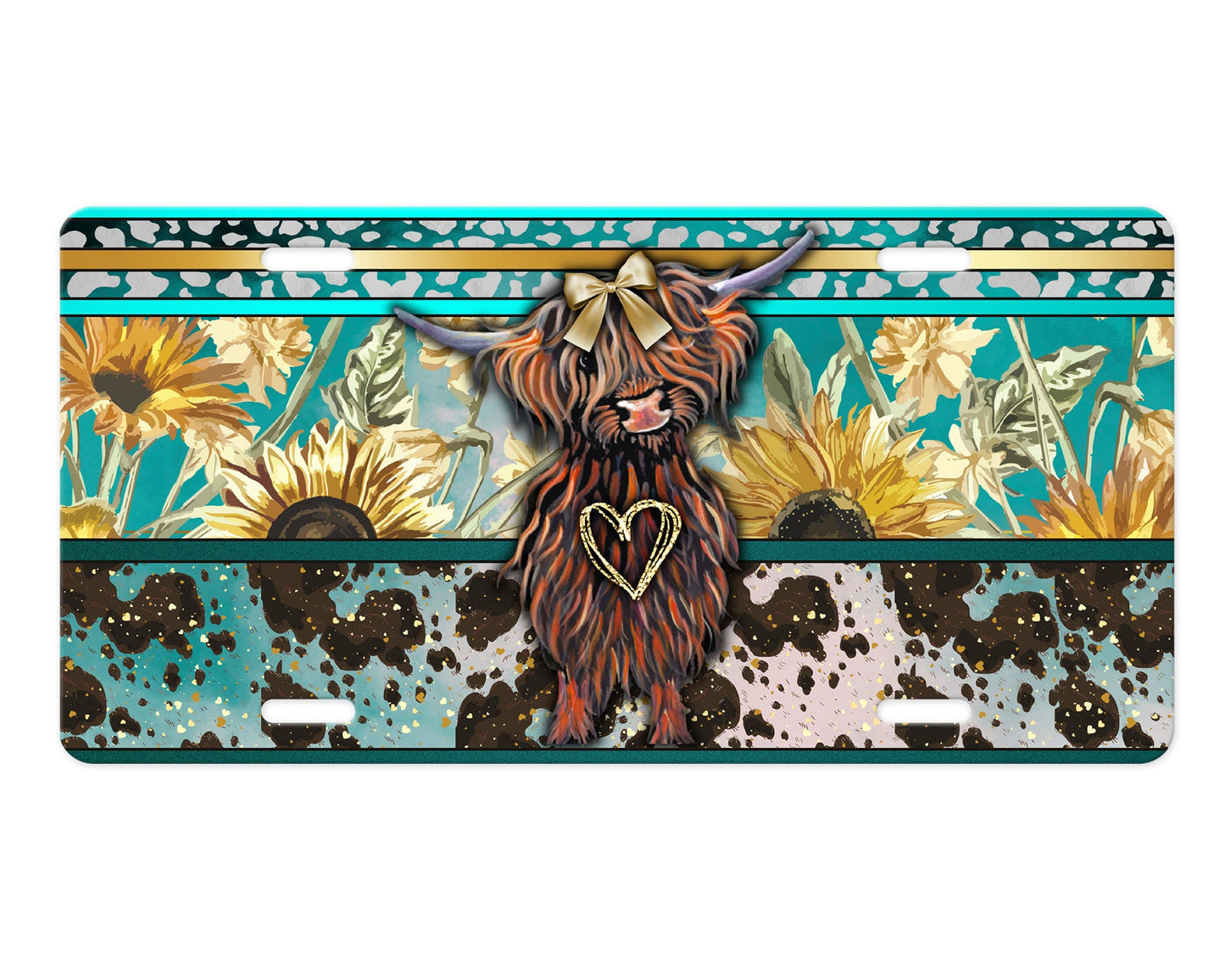 Vanity Front License Plate, Teal Highland Cow Aluminum License Plate Car Accessory Decorative Front Plate